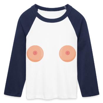 boobs - Frauen Cropped Baseball T-Shirt 3/4 Arm - Weiß/Navy  - Vorne - Maraike (178cm)