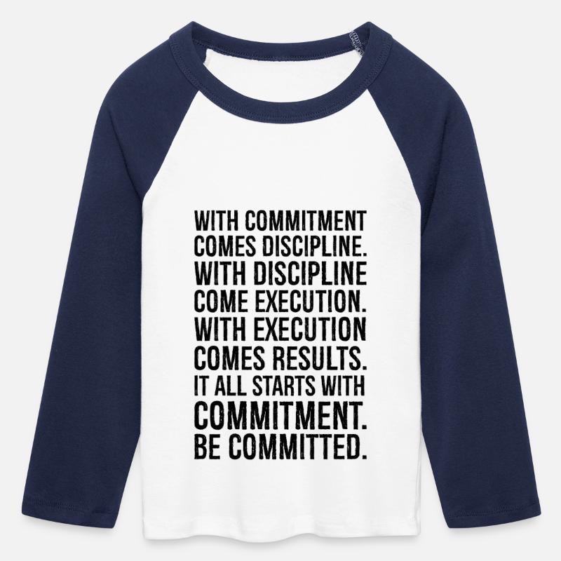 with commitment comes discipline with discipline - Women's Cropped 3/4 Sleeve Baseball T-Shirt - white/navy 