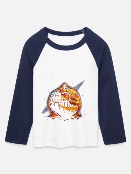 Leuchtender Spukkürbis Design - Frauen Cropped Baseball T-Shirt 3/4 Arm - Weiß/Navy