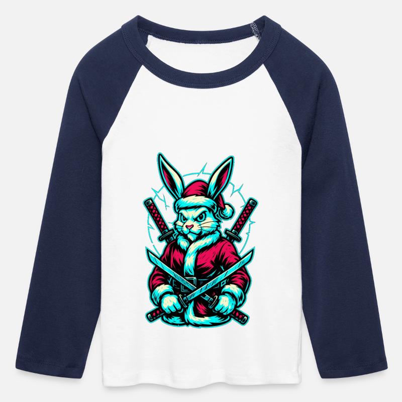 Ninja Christmas Bunny Katana Camicia - shirt da Baseball Corta con Maniche a 3/4 da donna - bianco/navy 