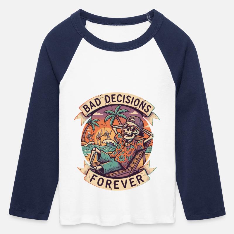 Grafica umoristica di Skeleton Beach - shirt da Baseball Corta con Maniche a 3/4 da donna - bianco/navy 