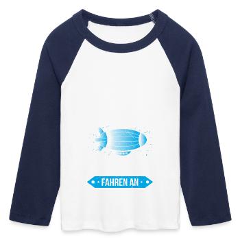 Luftschiff Urlaub fängt an - Frauen Cropped Baseball T-Shirt 3/4 Arm - Weiß/Navy  - Vorne - Maraike (178cm)