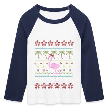 Flamingo - T-shirt Crop Top de Baseball Manches 3/4 Femme - blanc/marine  - Devant - Maraike (178cm)
