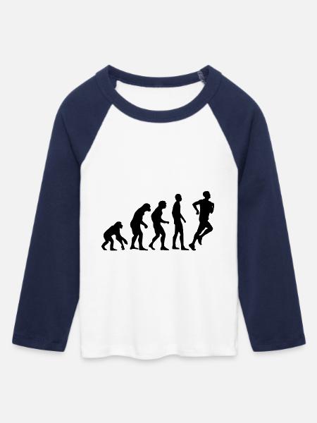 Human Evolution Jogging - Frauen Cropped Baseball T-Shirt 3/4 Arm - Weiß/Navy
