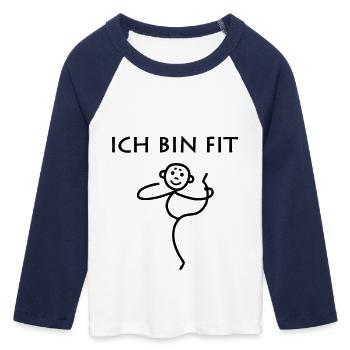 Strichmännchen - Ich bin fit - Frauen Cropped Baseball T-Shirt 3/4 Arm - Weiß/Navy  - Vorne - Maraike (178cm)