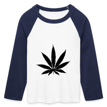 Hanfblatt - Frauen Cropped Baseball T-Shirt 3/4 Arm - Weiß/Navy  - Vorne - Maraike (178cm)