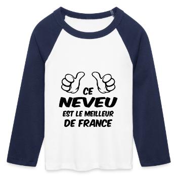 MEILLEUR NEVEU - T-shirt Crop Top de Baseball Manches 3/4 Femme - blanc/marine  - Devant - Maraike (178cm)