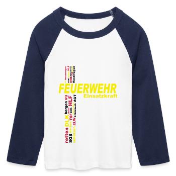 Feuerwehr Einsatzkraft - Frauen Cropped Baseball T-Shirt 3/4 Arm - Weiß/Navy  - Vorne - Maraike (178cm)