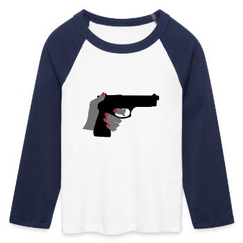 Gun - Women's Cropped 3/4 Sleeve Baseball T-Shirt - white/navy  - Front - Maraike (178cm)