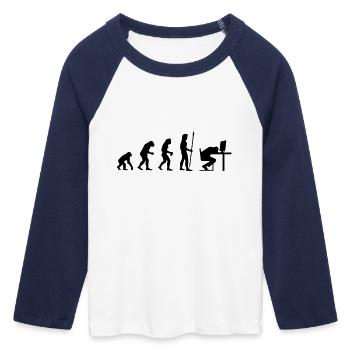 evolution_pc_4 - T-shirt Crop Top de Baseball Manches 3/4 Femme - blanc/marine  - Devant - Maraike (178cm)