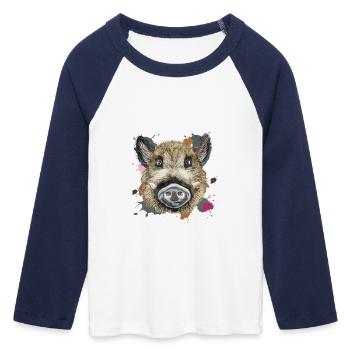 Illustration sauvage de tête - T-shirt Crop Top de Baseball Manches 3/4 Femme - blanc/marine  - Devant - Maraike (178cm)