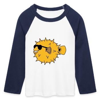 YEAH COOL - Frauen Cropped Baseball T-Shirt 3/4 Arm - Weiß/Navy  - Vorne - Maraike (178cm)