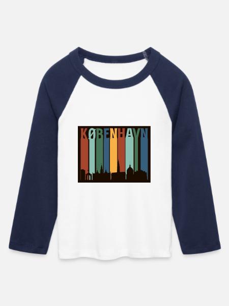 Kopenhagen Farbblock Skyline - Frauen Cropped Baseball T-Shirt 3/4 Arm - Weiß/Navy 