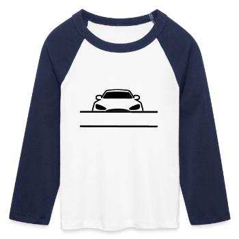 Car Name Banner - Women's Cropped 3/4 Sleeve Baseball T-Shirt - white/navy  - Front - Maraike (178cm)