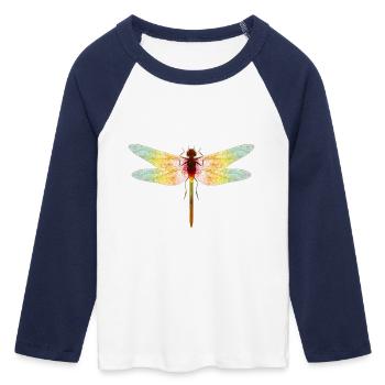 Iridescent Dragonfly – Filigree Insect Motif - Women's Cropped 3/4 Sleeve Baseball T-Shirt - white/navy  - Front - Maraike (178cm)