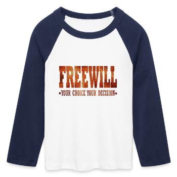 FreeWill - Women's Cropped 3/4 Sleeve Baseball T-Shirt - white/navy  - Front - Maraike (178cm)