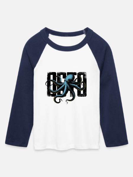 Stilisierter Oktopus - Frauen Cropped Baseball T-Shirt 3/4 Arm - Weiß/Navy 