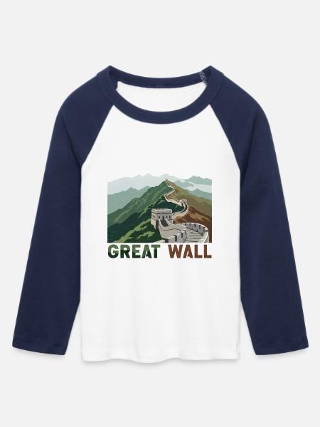 Große Mauer Chinesische Mauer - Frauen Cropped Baseball T-Shirt 3/4 Arm - Weiß/Navy 