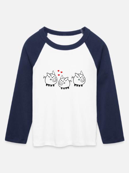 Schweinchen mit Herzen - Frauen Cropped Baseball T-Shirt 3/4 Arm - Weiß/Navy 