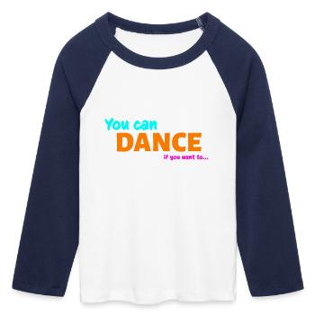 You can dance - T-shirt Crop Top de Baseball Manches 3/4 Femme - blanc/marine  - Devant - Maraike (178cm)