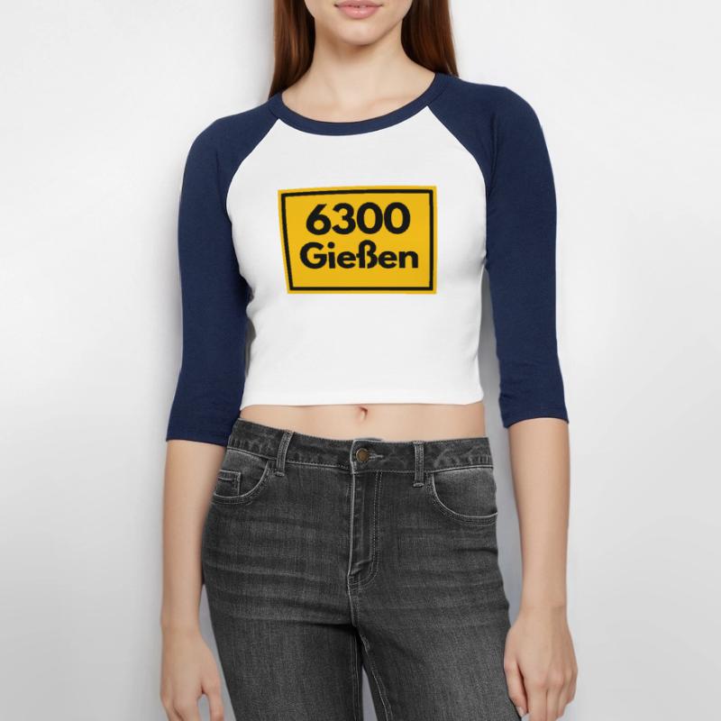 OLD POSTCODE ZIP CODE RETRO 6300 GIESSEN Women's Cropped 3/4 Sleeve Baseball T-Shirt