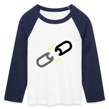 Gesprengte Kette Freiheit - Frauen Cropped Baseball T-Shirt 3/4 Arm - Weiß/Navy  - Vorne - Maraike (178cm)