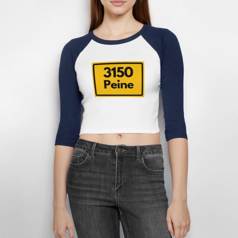 OLD POSTCODE ZIP CODE RETRO 3150 PEINE EULENSTADT Women's Cropped 3/4 Sleeve Baseball T-Shirt
