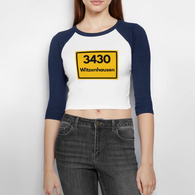 OLD POSTCODE ZIP CODE RETRO 3430 WITZENHAUSEN Women's Cropped 3/4 Sleeve Baseball T-Shirt
