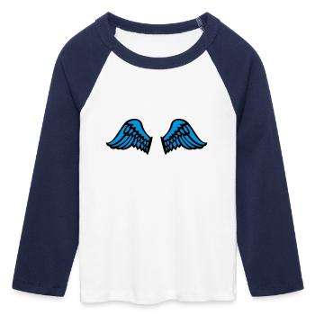 wings - Frauen Cropped Baseball T-Shirt 3/4 Arm - Weiß/Navy  - Vorne - Maraike (178cm)