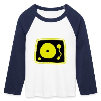 tourne-disque - T-shirt Crop Top de Baseball Manches 3/4 Femme - blanc/marine  - Devant - Maraike (178cm)