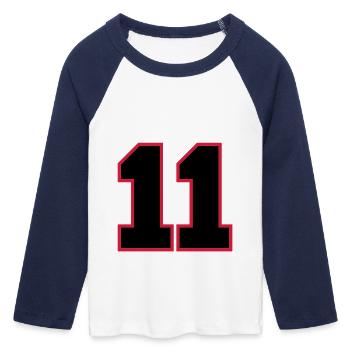 Number11 - Women's Cropped 3/4 Sleeve Baseball T-Shirt - white/navy  - Front - Maraike (178cm)