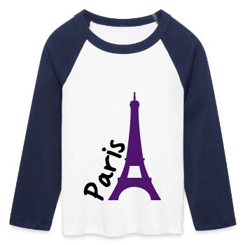 paris voyage - T-shirt Crop Top de Baseball Manches 3/4 Femme - blanc/marine  - Devant - Maraike (178cm)