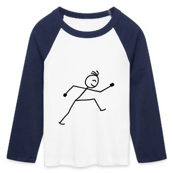 walking_stick_figure_1c - T-shirt Crop Top de Baseball Manches 3/4 Femme - blanc/marine  - Devant - Maraike (178cm)