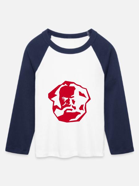 Karl Marx - Frauen Cropped Baseball T-Shirt 3/4 Arm - Weiß/Navy