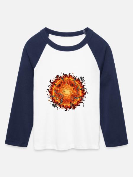 Flammender Sonnenball Explosion - Frauen Cropped Baseball T-Shirt 3/4 Arm - Weiß/Navy