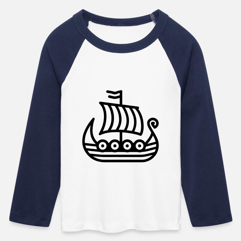Viking Ship - Women's Cropped 3/4 Sleeve Baseball T-Shirt - white/navy 