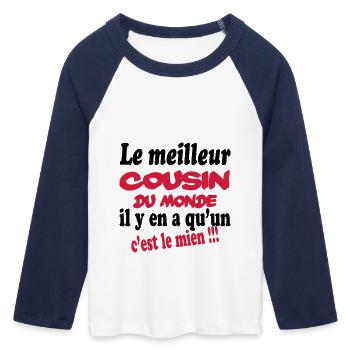 Le meilleur cousin du monde c'est le mien !!! - T-shirt Crop Top de Baseball Manches 3/4 Femme - blanc/marine  - Devant - Maraike (178cm)