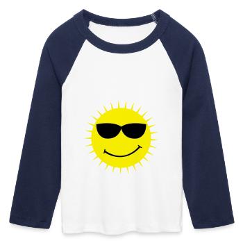 sun - Frauen Cropped Baseball T-Shirt 3/4 Arm - Weiß/Navy  - Vorne - Maraike (178cm)