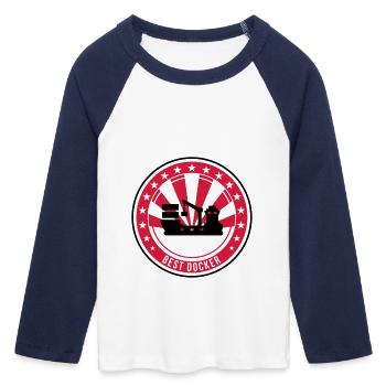 Hafenarbeiter / dock / docker / hafen / Boot - Frauen Cropped Baseball T-Shirt 3/4 Arm - Weiß/Navy  - Vorne - Maraike (178cm)