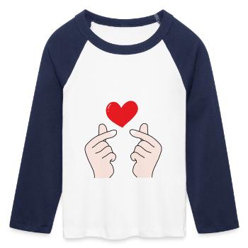 Cœurs de doigts 5 - T-shirt Crop Top de Baseball Manches 3/4 Femme - blanc/marine  - Devant - Maraike (178cm)