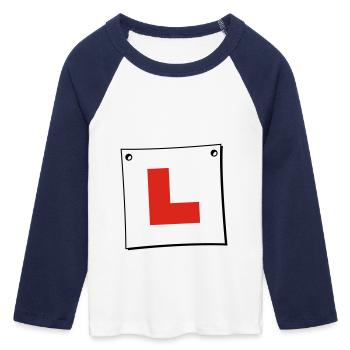 Learner Plate - Women's Cropped 3/4 Sleeve Baseball T-Shirt - white/navy  - Front - Maraike (178cm)