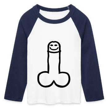 Penis - Frauen Cropped Baseball T-Shirt 3/4 Arm - Weiß/Navy  - Vorne - Maraike (178cm)