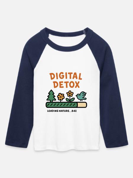 Digital Detox Nature Illustration - Frauen Cropped Baseball T-Shirt 3/4 Arm - Weiß/Navy