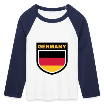 germany_emblem - T-shirt Crop Top de Baseball Manches 3/4 Femme - blanc/marine  - Devant - Maraike (178cm)