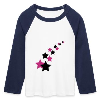 Star, les étoiles - T-shirt Crop Top de Baseball Manches 3/4 Femme - blanc/marine  - Devant - Maraike (178cm)