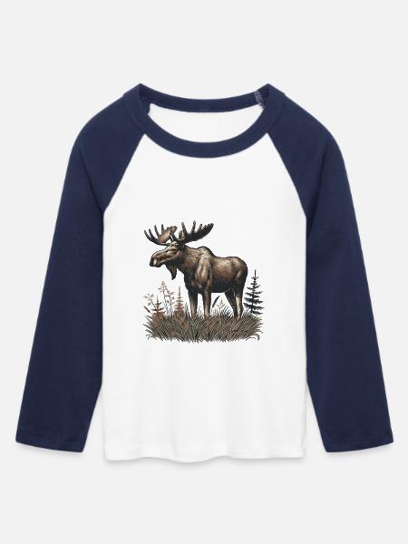 Elch - Frauen Cropped Baseball T-Shirt 3/4 Arm - Weiß/Navy