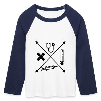 Médicament - T-shirt Crop Top de Baseball Manches 3/4 Femme - blanc/marine  - Devant - Maraike (178cm)