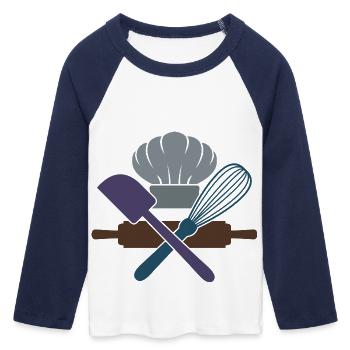 Amateurs de pâtisserie et de pâtisserie, outils et ustensiles de boulangerie - T-shirt Crop Top de Baseball Manches 3/4 Femme - blanc/marine  - Devant - Maraike (178cm)