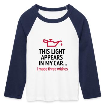 Lustiges blondes Scherzführerscheinautofahröl - Frauen Cropped Baseball T-Shirt 3/4 Arm - Weiß/Navy  - Vorne - Maraike (178cm)