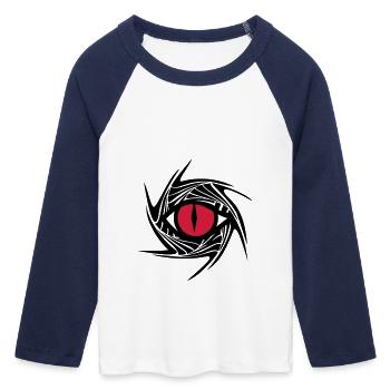 Dragon Eye, dragoneye - Women's Cropped 3/4 Sleeve Baseball T-Shirt - white/navy  - Front - Maraike (178cm)